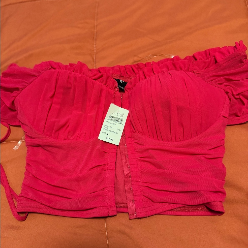 Windsor Vibrant Pink Off-Shoulder Crop Top